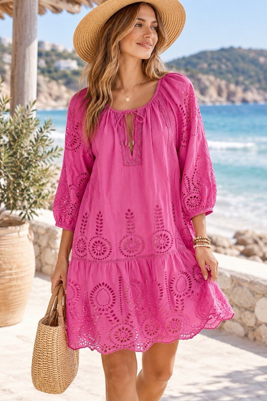 Melissa Obadash Ashley Broderie Anglaise Pink Cotton Cover Up Dress Size Large